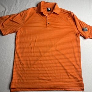 FootJoy FJ Polo Shirt Sz M Orange Short Sleeve Golf Stripes River bend Club